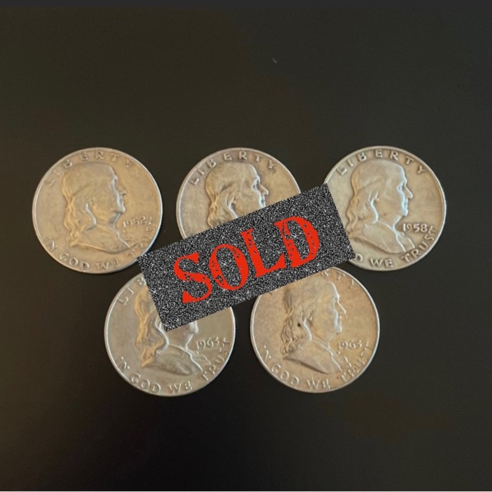 Lot of 5 1952-1963 Benjamin Franklin silver half dollars